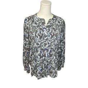 Sundance Paisley Print Blouse Size Large Pleated Multicolor Boho Peasant Rayon